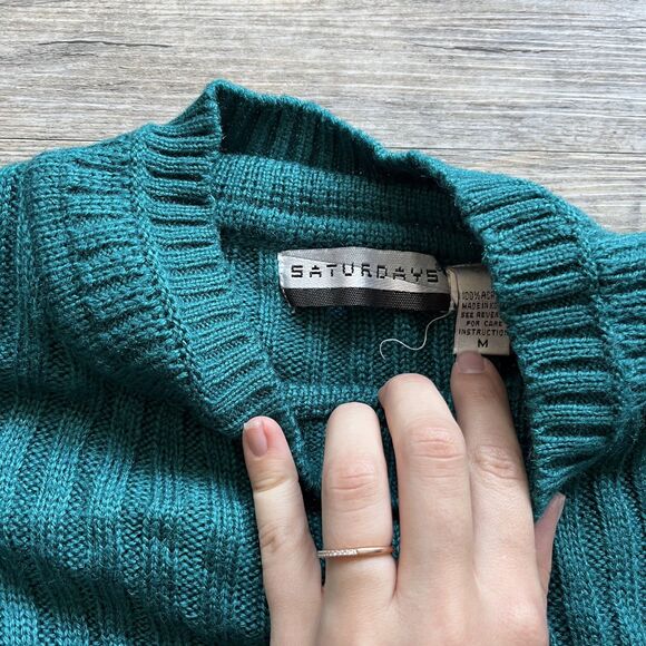 Vintage Sweater Knit Women's Medium 90s Saturdays Oversized Green Teal - Picture 2 of 5
